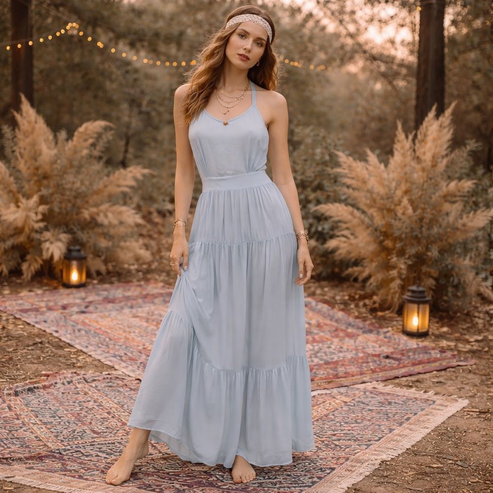 Daydream Nation Sheer Blue Boho Maxi
XS NWT Halter Open Back Ethereal Festival